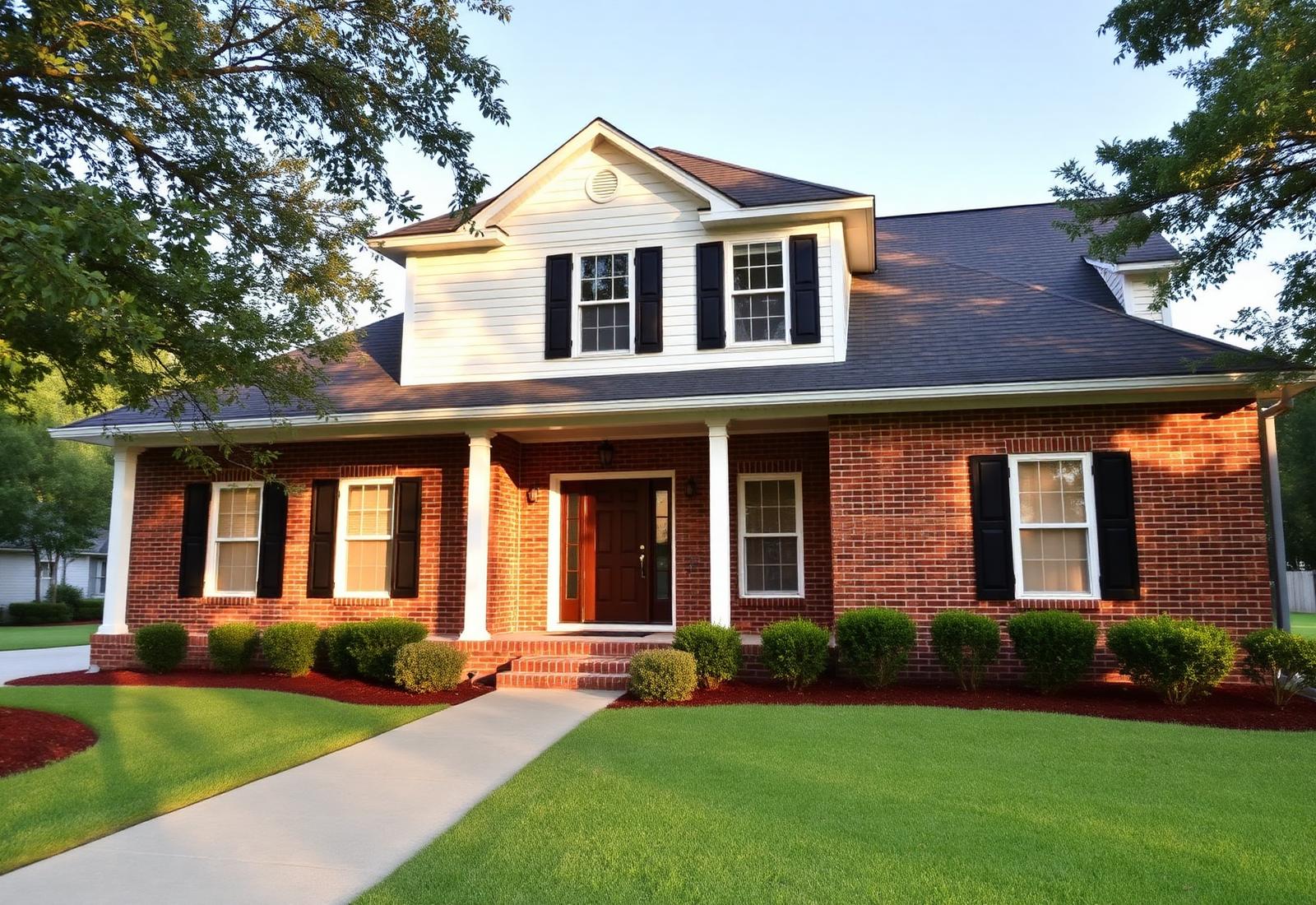 Clean brick and white siding home in Starkville, Mississippi after exterior washing